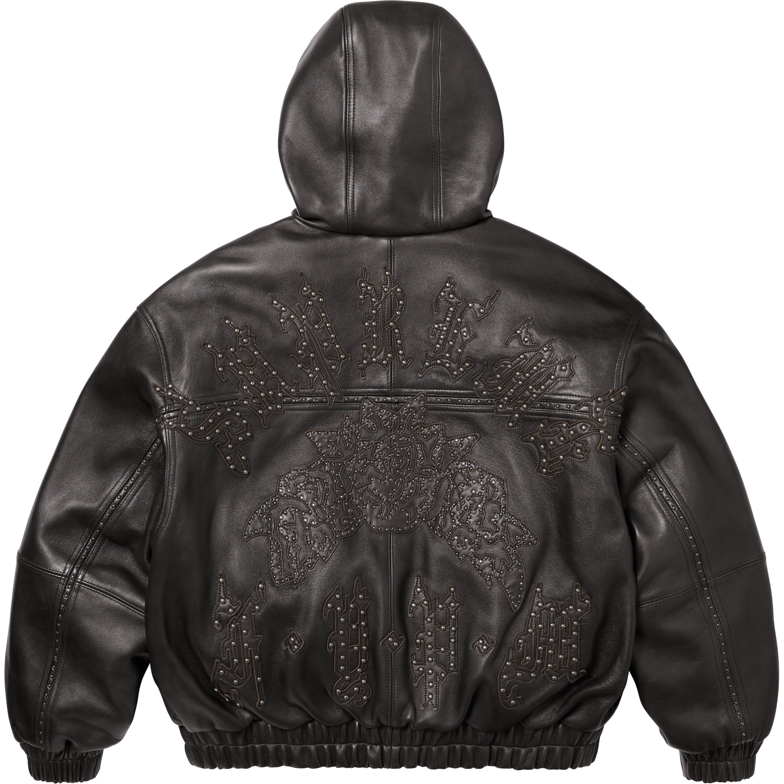 Studded Hooded Leather Jacket view 6